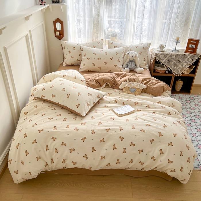 91家纺网 家纺一手货源 找家纺 （总）妖妖家纺 2026新款敲可爱的奶呼呼云感双层纱简约四件套系列