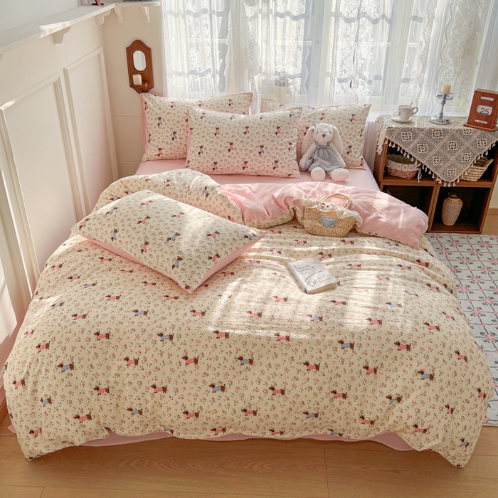 91家纺网 家纺一手货源 找家纺 （总）妖妖家纺 2026新款敲可爱的奶呼呼云感双层纱简约四件套系列