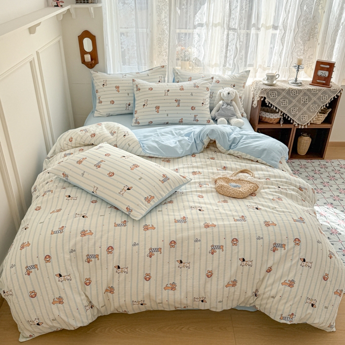 91家纺网 家纺一手货源 找家纺 （总）妖妖家纺 2026新款敲可爱的奶呼呼云感双层纱简约四件套系列