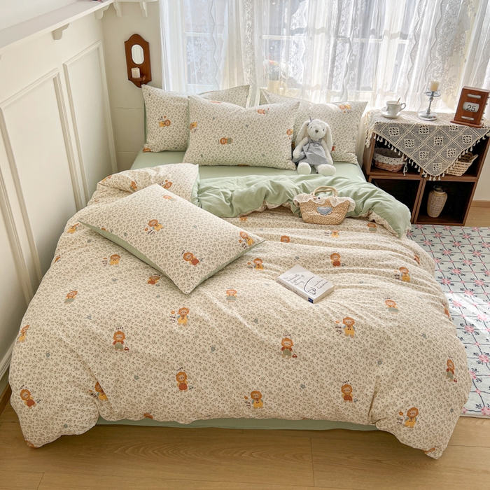 妖妖家纺 2026新款敲可爱的奶呼呼云感双层纱简约四件套系列 花园管理狮