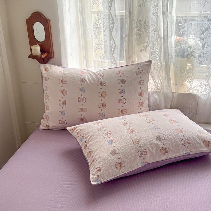 91家纺网 家纺一手货源 找家纺 妖妖家纺 2026新款敲可爱的奶呼呼云感双层纱简约四件套系列 乐悠派对