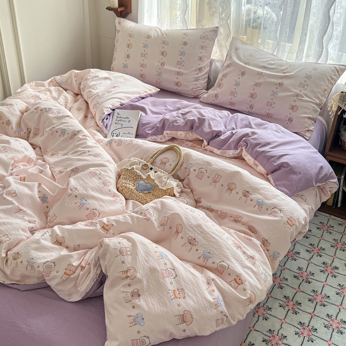 91家纺网 家纺一手货源 找家纺 妖妖家纺 2026新款敲可爱的奶呼呼云感双层纱简约四件套系列 乐悠派对