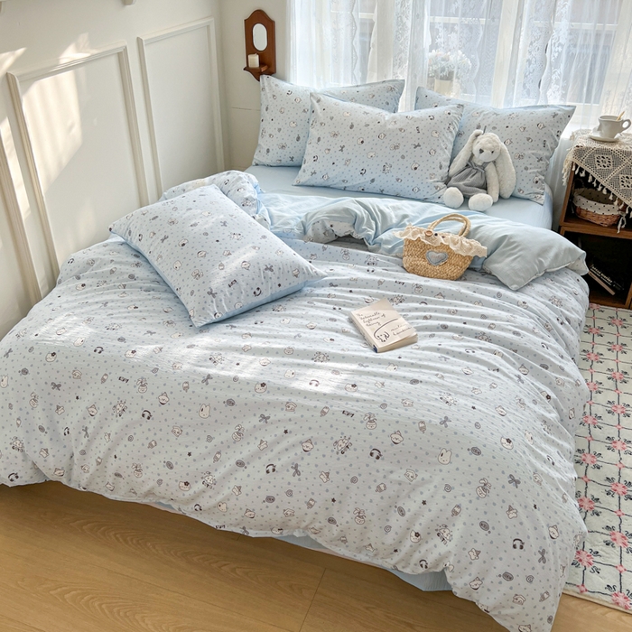 91家纺网 家纺一手货源 找家纺 妖妖家纺 2026新款敲可爱的奶呼呼云感双层纱简约四件套系列 萌宝乖乖