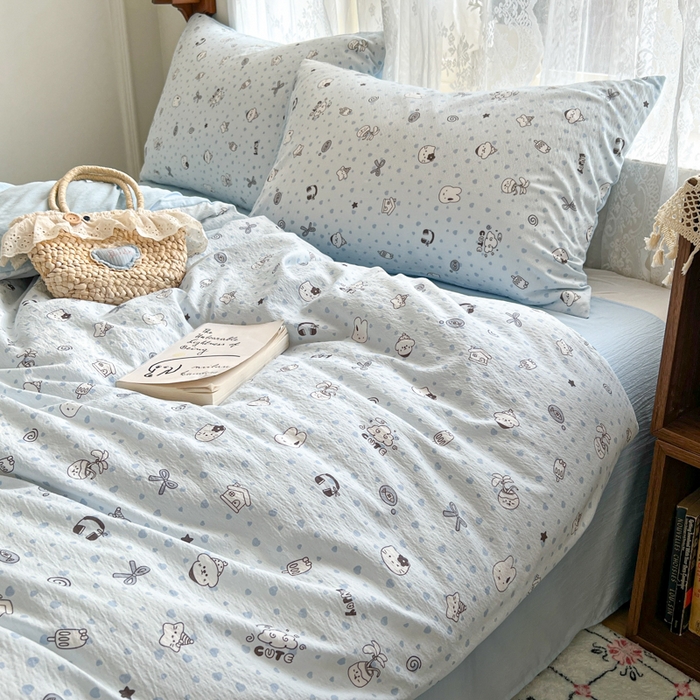 91家纺网 家纺一手货源 找家纺 妖妖家纺 2026新款敲可爱的奶呼呼云感双层纱简约四件套系列 萌宝乖乖