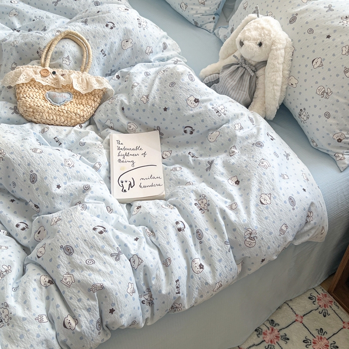 91家纺网 家纺一手货源 找家纺 妖妖家纺 2026新款敲可爱的奶呼呼云感双层纱简约四件套系列 萌宝乖乖