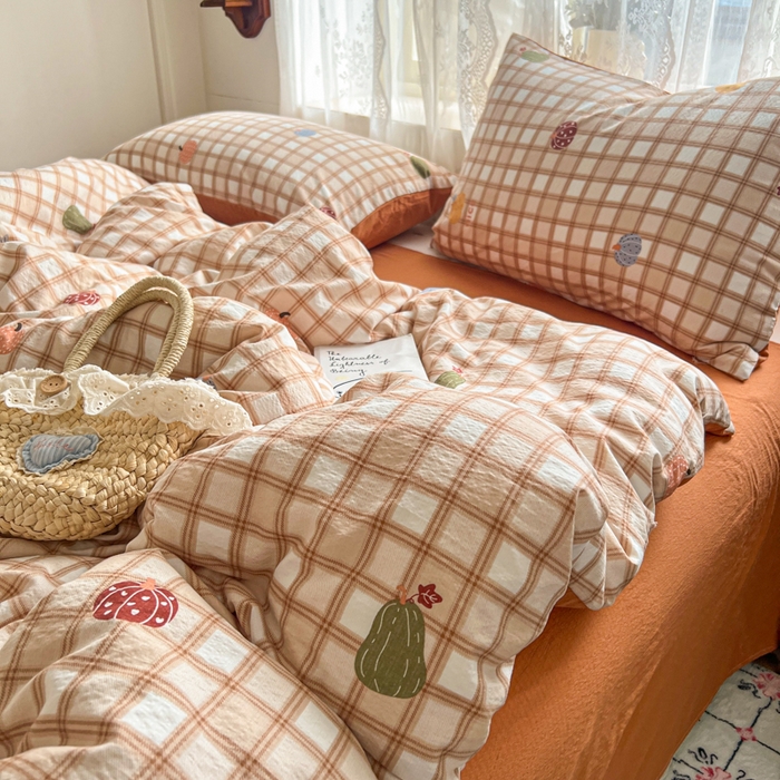 妖妖家纺 2026新款敲可爱的奶呼呼云感双层纱简约四件套系列 田间瓜瓜