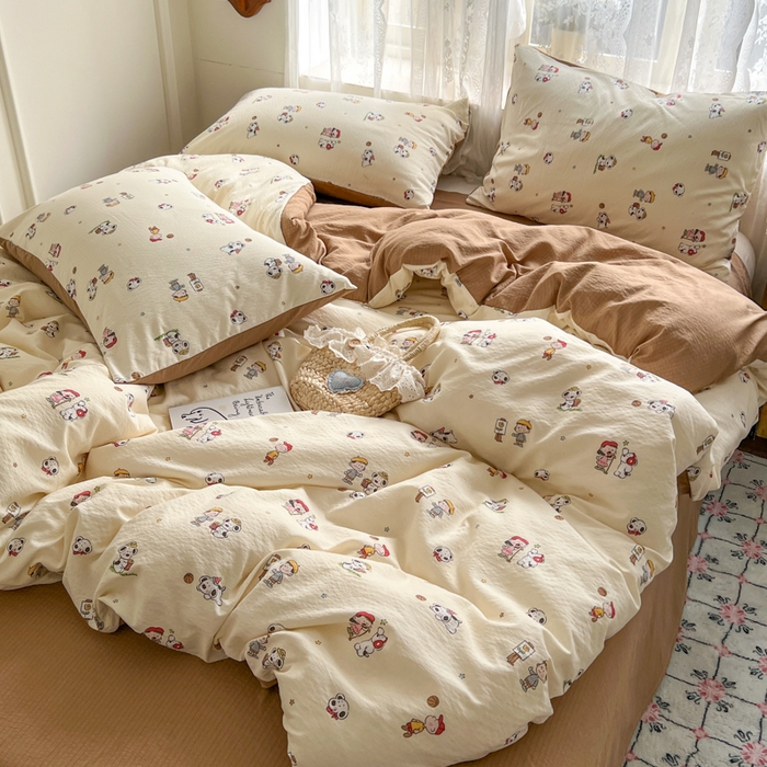 91家纺网 家纺一手货源 找家纺 妖妖家纺 2026新款敲可爱的奶呼呼云感双层纱简约四件套系列 温馨童梦