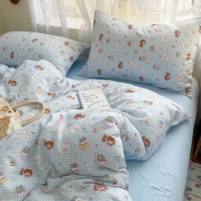 妖妖家纺 2026新款敲可爱的奶呼呼云感双层纱简约四件套系列 小狗伙伴