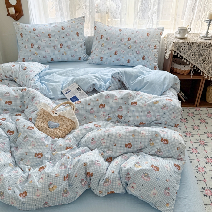 91家纺网 家纺一手货源 找家纺 妖妖家纺 2026新款敲可爱的奶呼呼云感双层纱简约四件套系列 小狗伙伴