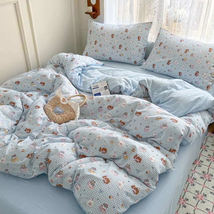 91家纺网 家纺一手货源 找家纺 妖妖家纺 2026新款敲可爱的奶呼呼云感双层纱简约四件套系列 小狗伙伴