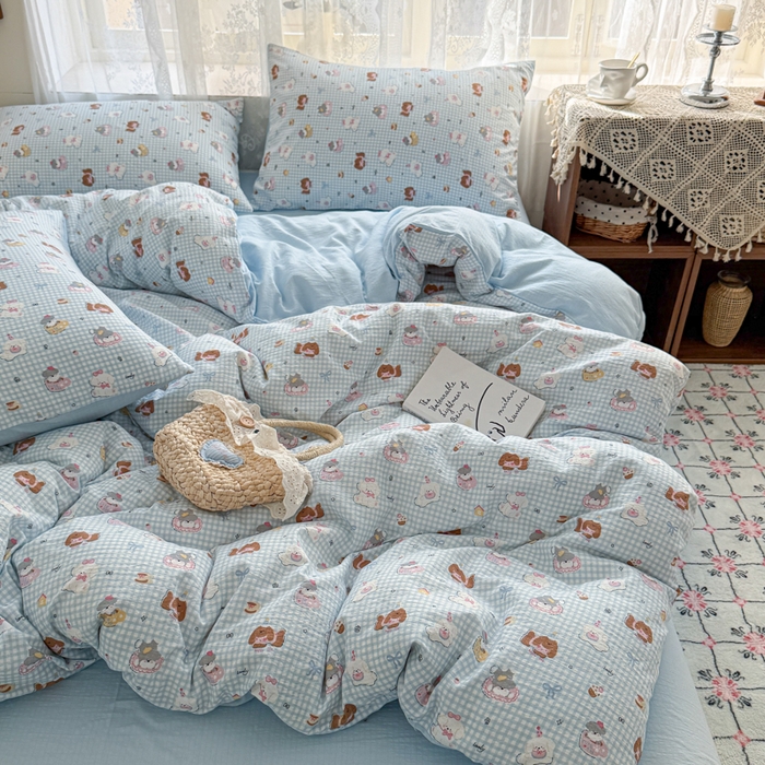 91家纺网 家纺一手货源 找家纺 妖妖家纺 2026新款敲可爱的奶呼呼云感双层纱简约四件套系列 小狗伙伴