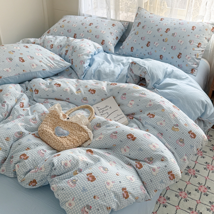 91家纺网 家纺一手货源 找家纺 妖妖家纺 2026新款敲可爱的奶呼呼云感双层纱简约四件套系列 小狗伙伴