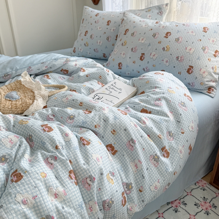 91家纺网 家纺一手货源 找家纺 妖妖家纺 2026新款敲可爱的奶呼呼云感双层纱简约四件套系列 小狗伙伴