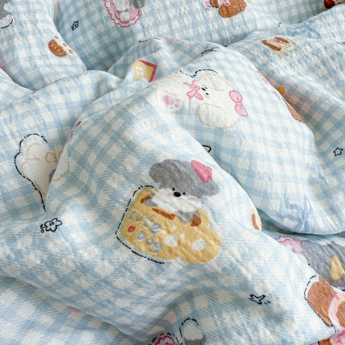 91家纺网 家纺一手货源 找家纺 妖妖家纺 2026新款敲可爱的奶呼呼云感双层纱简约四件套系列 小狗伙伴