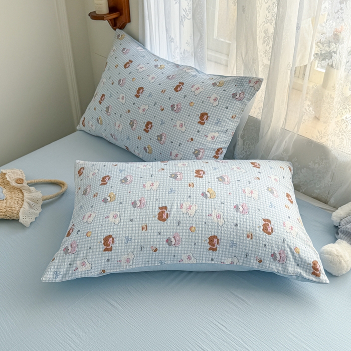 91家纺网 家纺一手货源 找家纺 妖妖家纺 2026新款敲可爱的奶呼呼云感双层纱简约四件套系列 小狗伙伴