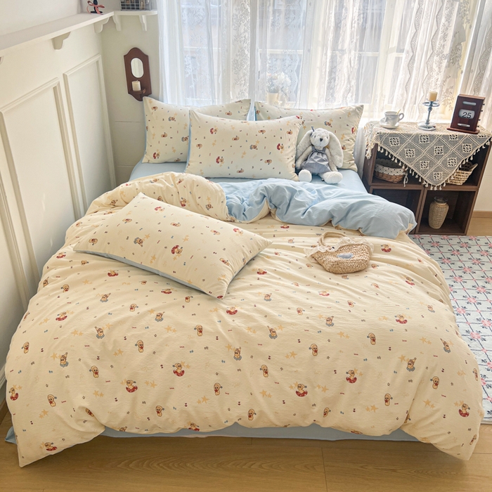 91家纺网 家纺一手货源 找家纺 妖妖家纺 2026新款敲可爱的奶呼呼云感双层纱简约四件套系列 星星絮语