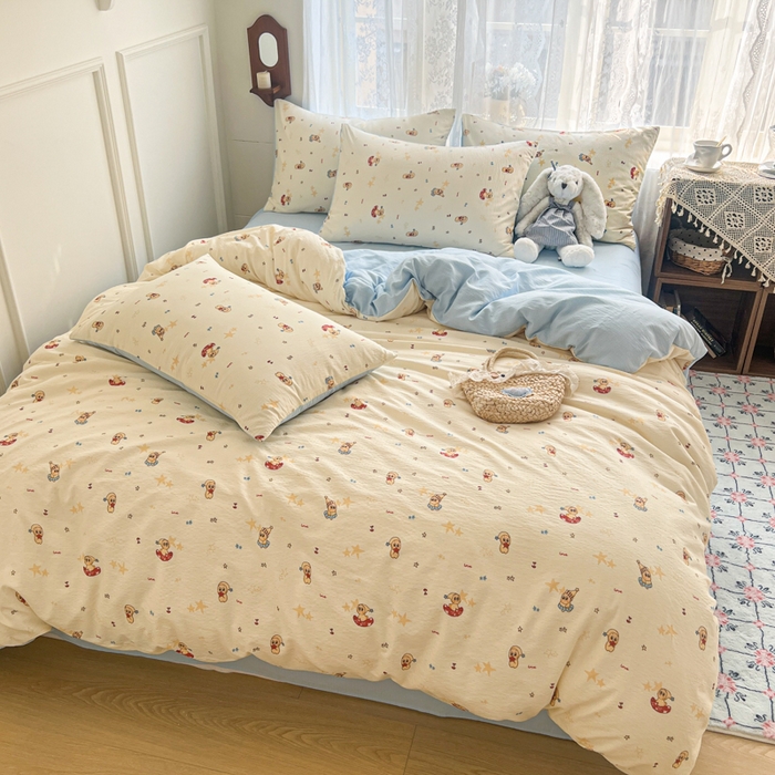 91家纺网 家纺一手货源 找家纺 妖妖家纺 2026新款敲可爱的奶呼呼云感双层纱简约四件套系列 星星絮语