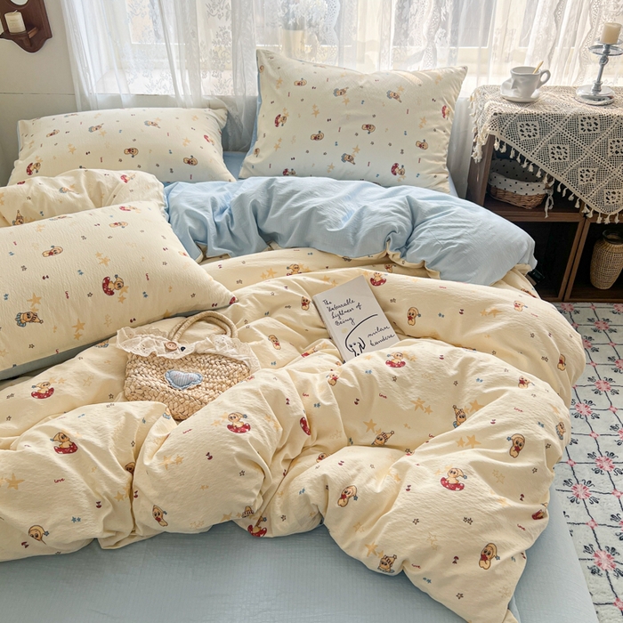 91家纺网 家纺一手货源 找家纺 妖妖家纺 2026新款敲可爱的奶呼呼云感双层纱简约四件套系列 星星絮语