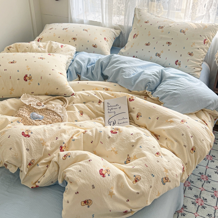 91家纺网 家纺一手货源 找家纺 妖妖家纺 2026新款敲可爱的奶呼呼云感双层纱简约四件套系列 星星絮语