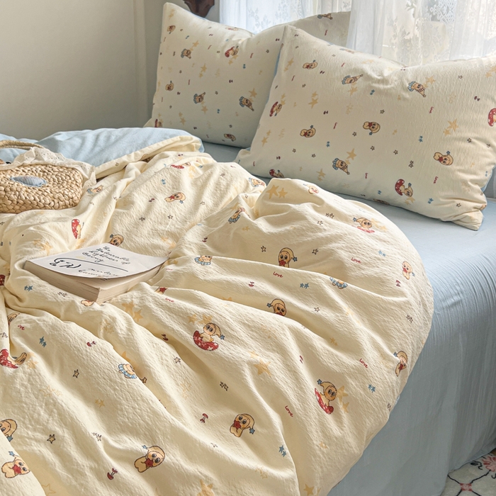 91家纺网 家纺一手货源 找家纺 妖妖家纺 2026新款敲可爱的奶呼呼云感双层纱简约四件套系列 星星絮语