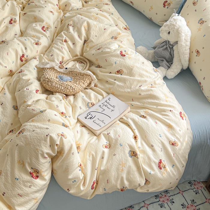 91家纺网 家纺一手货源 找家纺 妖妖家纺 2026新款敲可爱的奶呼呼云感双层纱简约四件套系列 星星絮语