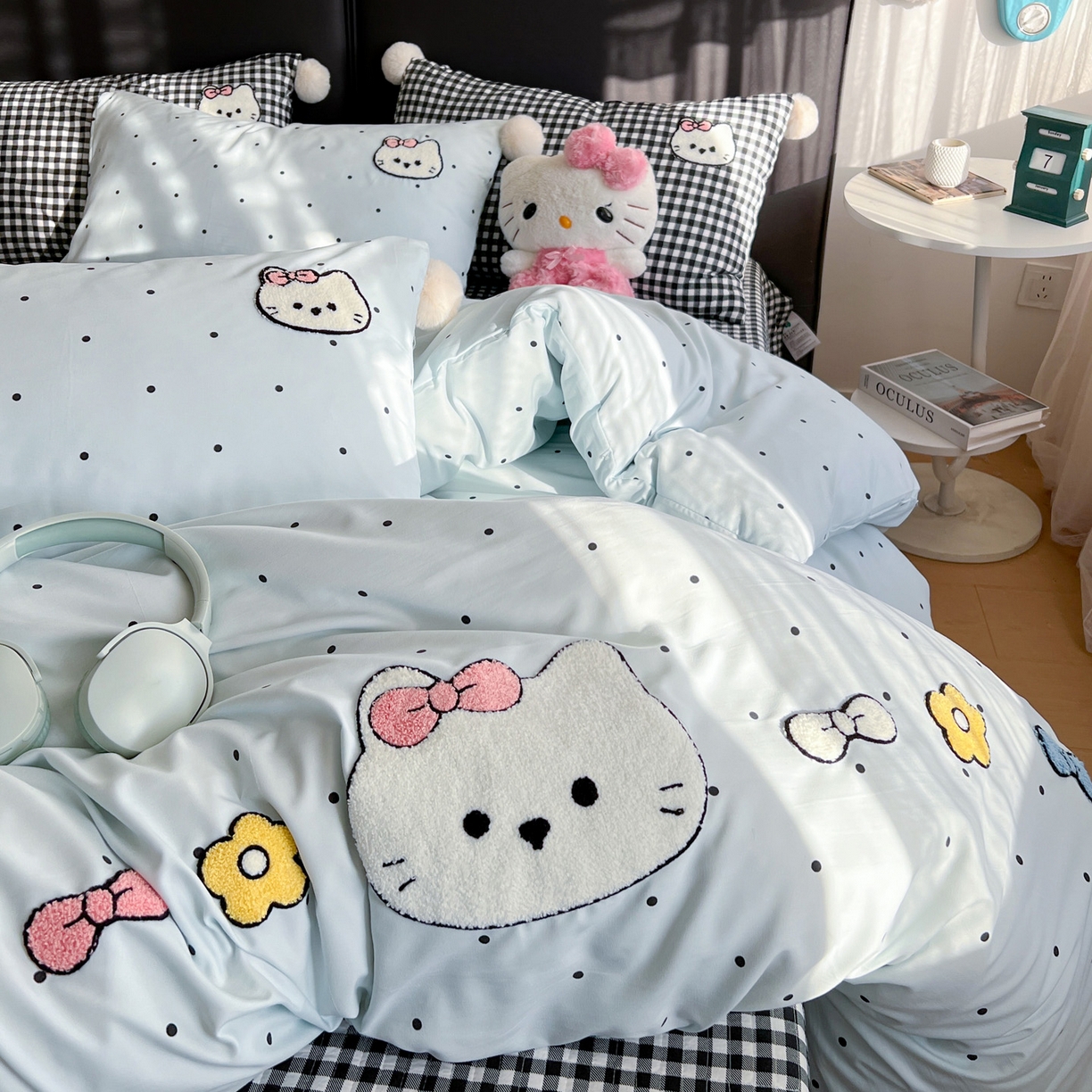 91家纺网 家纺一手货源 找家纺 （总）富米莱（原臻工厂） 2026新款水洗棉波点毛巾绣黑格球球款床盖床裙四件套