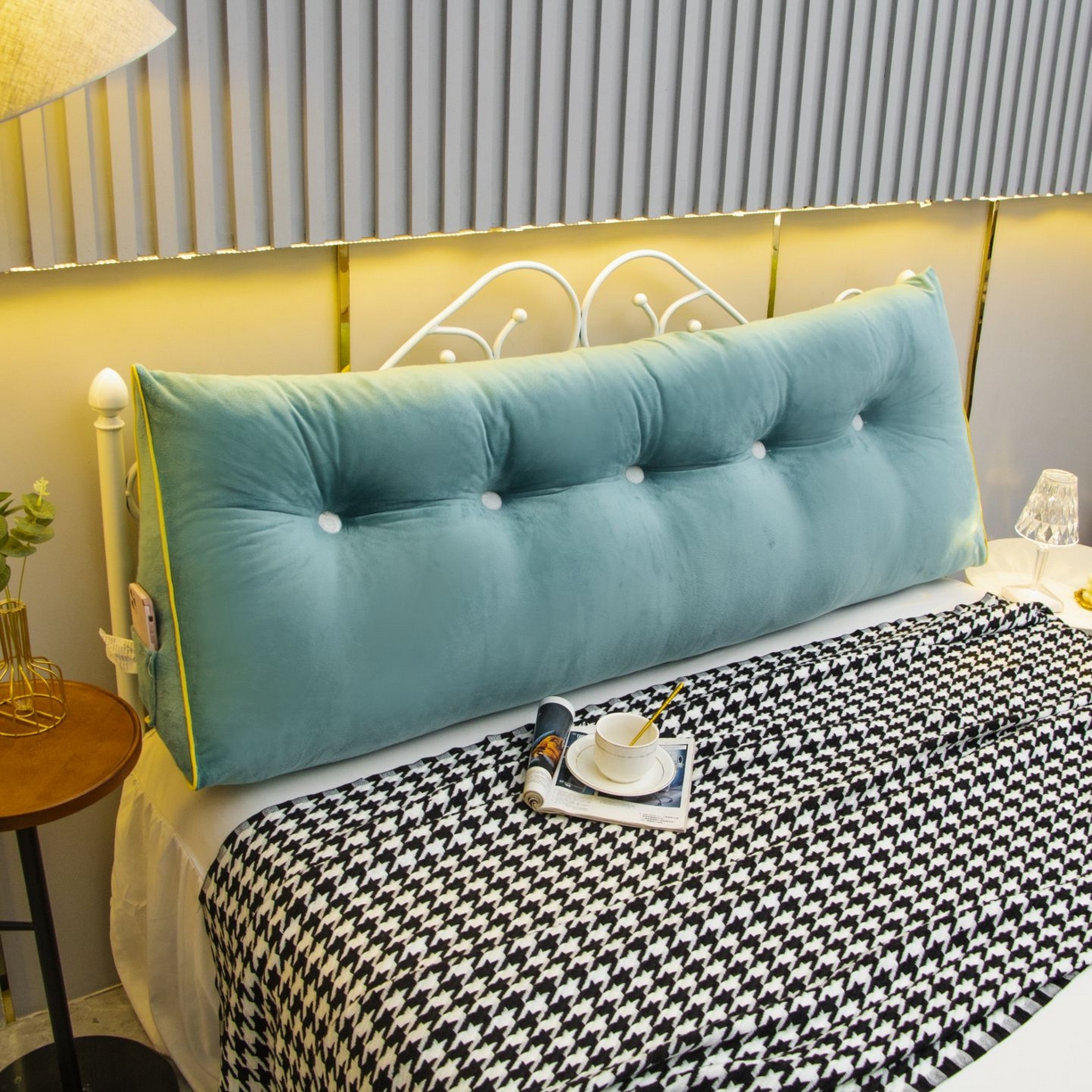 91家纺网 家纺一手货源 找家纺 沐沐家纺 2026新款宝宝绒三角大靠垫 湖绿