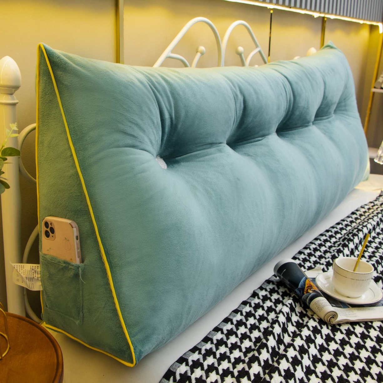 91家纺网 家纺一手货源 找家纺 沐沐家纺 2026新款宝宝绒三角大靠垫 湖绿