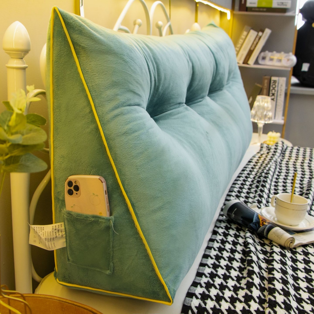 91家纺网 家纺一手货源 找家纺 沐沐家纺 2026新款宝宝绒三角大靠垫 湖绿