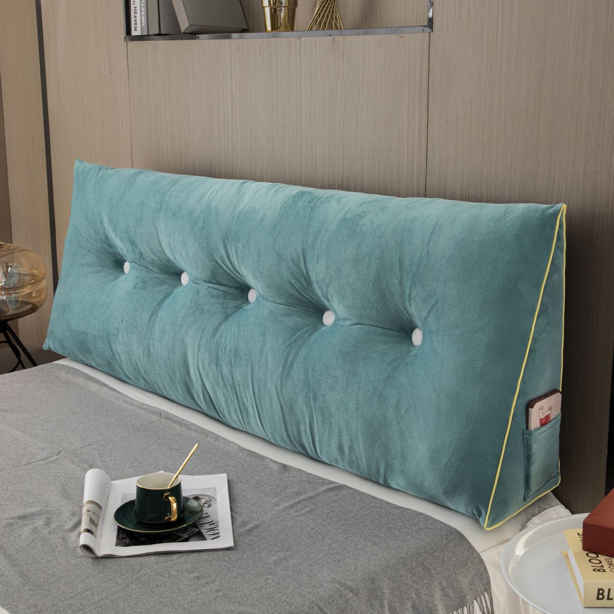 91家纺网 家纺一手货源 找家纺 沐沐家纺 2026新款宝宝绒三角大靠垫 湖绿