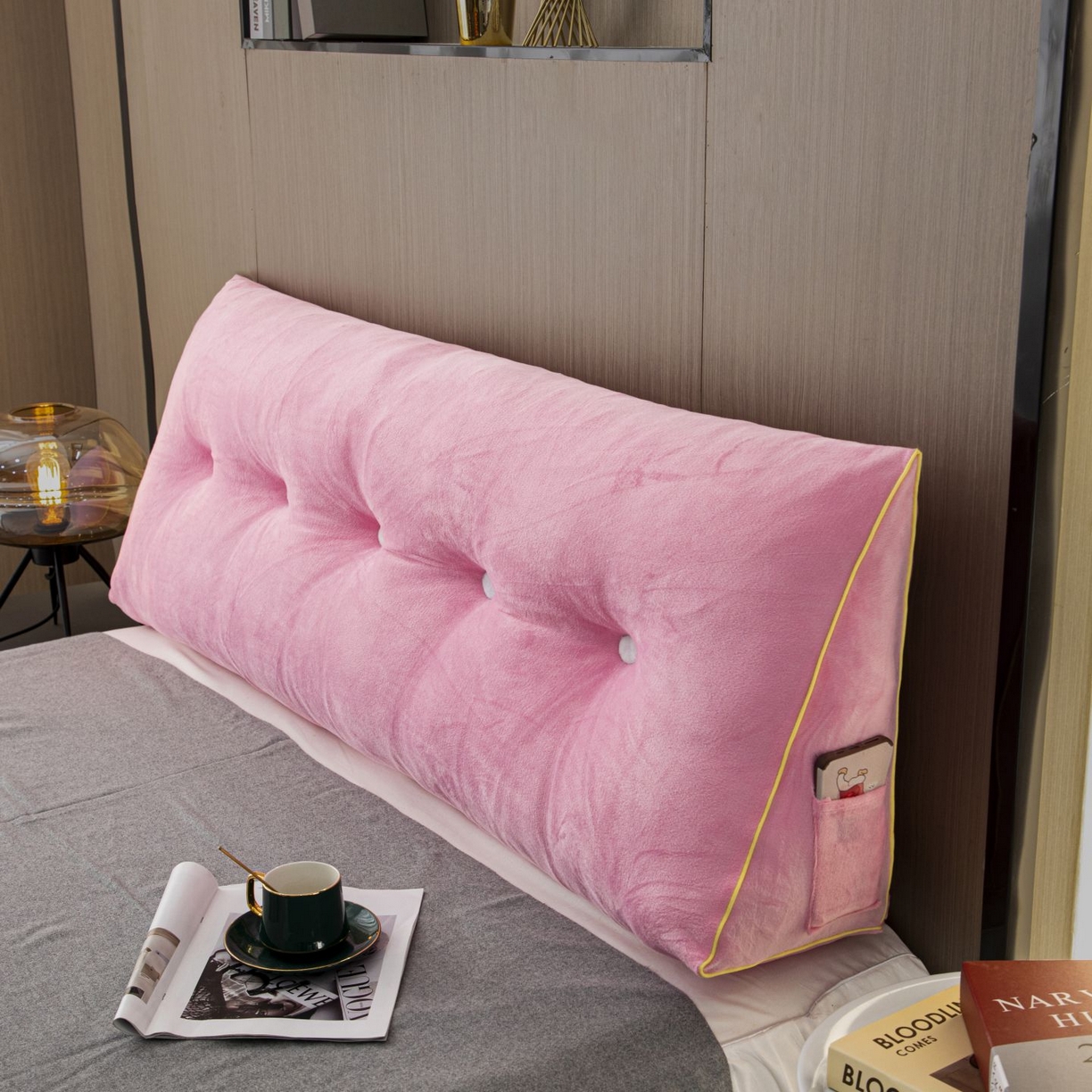 91家纺网 家纺一手货源 找家纺 沐沐家纺 2026新款宝宝绒三角大靠垫 粉色