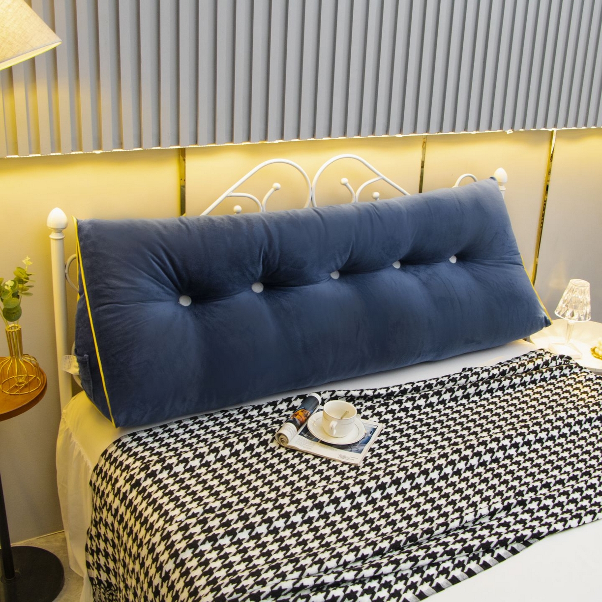 91家纺网 家纺一手货源 找家纺 沐沐家纺 2026新款宝宝绒三角大靠垫 深蓝