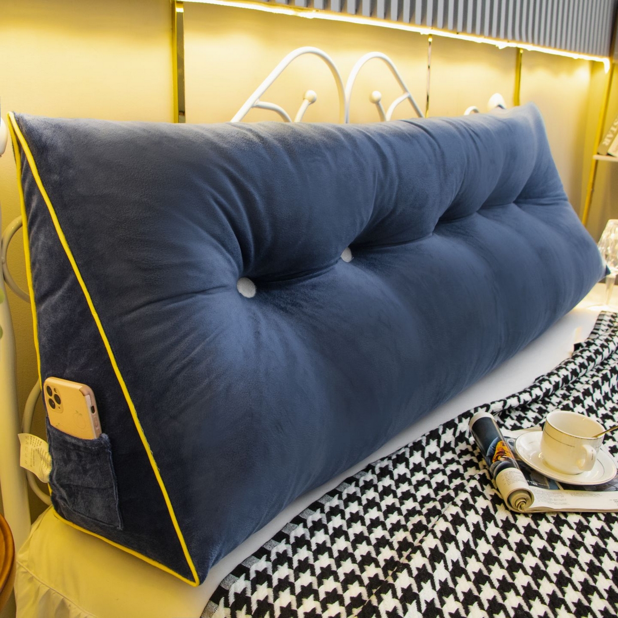 91家纺网 家纺一手货源 找家纺 沐沐家纺 2026新款宝宝绒三角大靠垫 深蓝