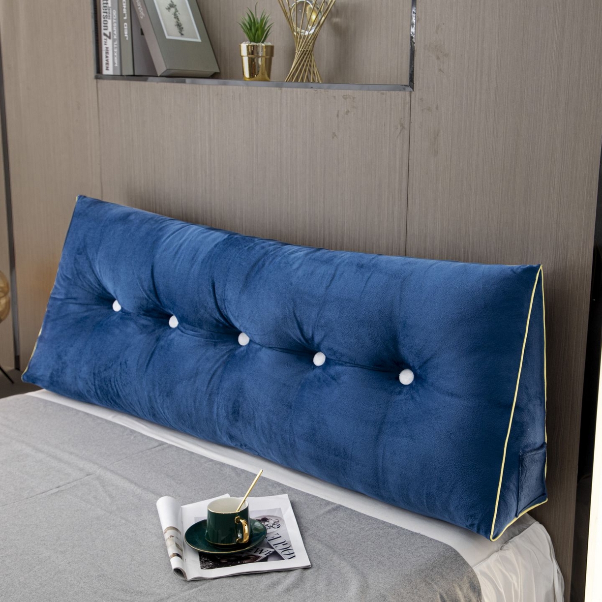 91家纺网 家纺一手货源 找家纺 沐沐家纺 2026新款宝宝绒三角大靠垫 深蓝