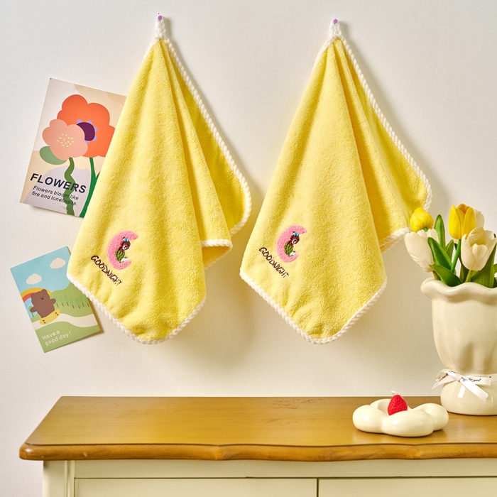 91家纺网 家纺一手货源 找家纺 棠薇家纺 2025新款强吸水毛巾超细纤维速干毛巾运动巾擦手巾-月亮熊 月亮熊黄 75x35cm/条