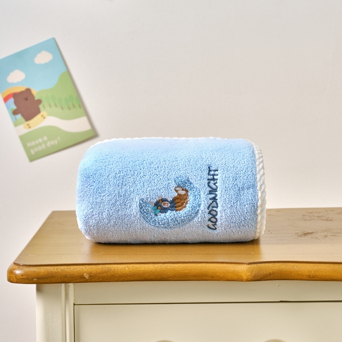 棠薇家纺 2025新款强吸水毛巾超细纤维速干毛巾运动巾擦手巾-月亮熊 月亮熊兰 75x35cm/条