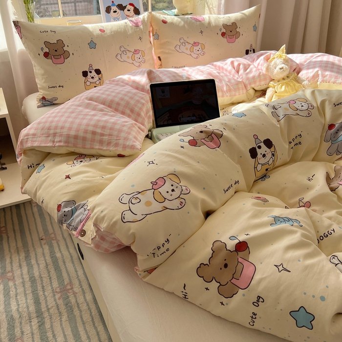 91家纺网 家纺一手货源 找家纺 六巷胡同 2026新款40支全棉13070卡通单品被套 法棍滑板狗