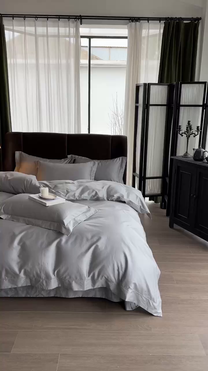 91家纺网 家纺一手货源 找家纺 总 嘉悦  2025 新款50*50S双股长绒棉简约纯色埋绳四件套邂逅-实拍