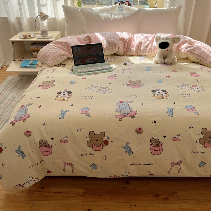 91家纺网 家纺一手货源 找家纺 六巷胡同 2026新款40支全棉13070卡通单品被套 法棍滑板狗