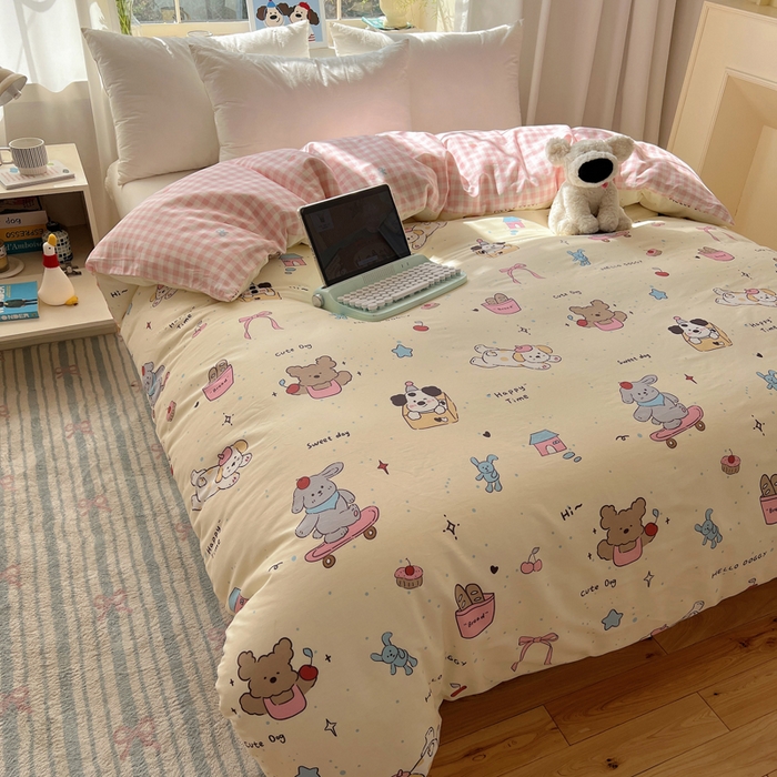 91家纺网 家纺一手货源 找家纺 六巷胡同 2026新款40支全棉13070卡通单品被套 法棍滑板狗