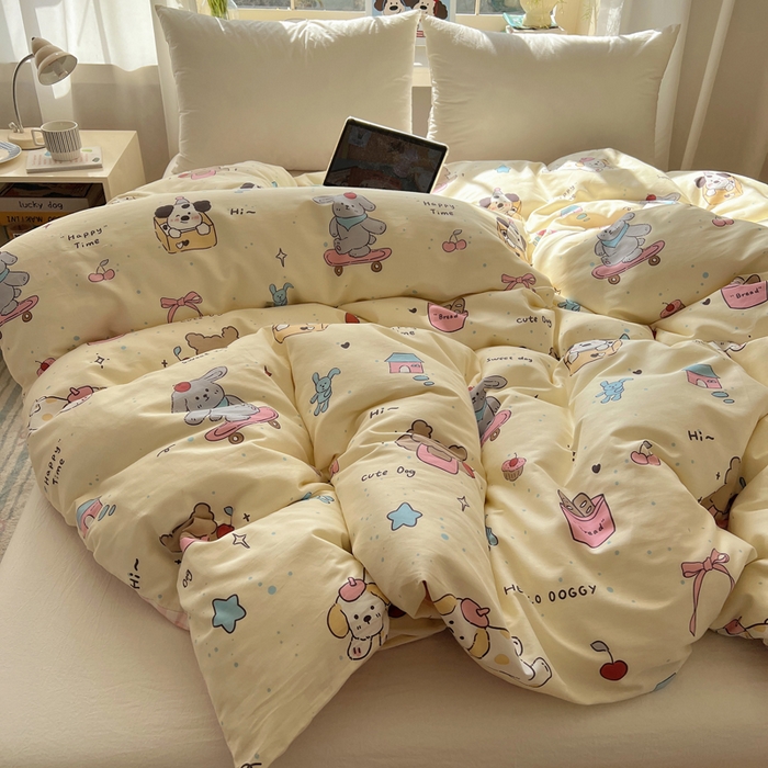 91家纺网 家纺一手货源 找家纺 六巷胡同 2026新款40支全棉13070卡通单品被套 法棍滑板狗