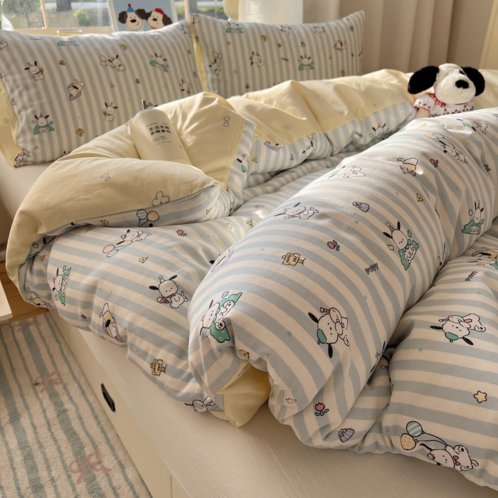 六巷胡同 2026新款40支全棉13070卡通单品被套 蓝条努比犬
