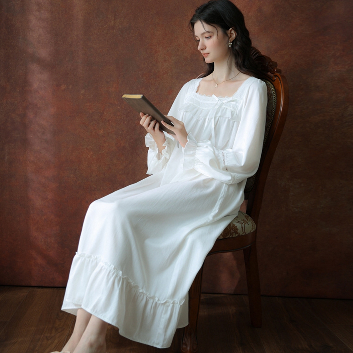 91家纺网 家纺一手货源 找家纺 （总）洛兰沙家居馆 2026新款长袖睡裙宫廷风甜美公主法式复古宽松圆领新款女春秋针织棉睡衣