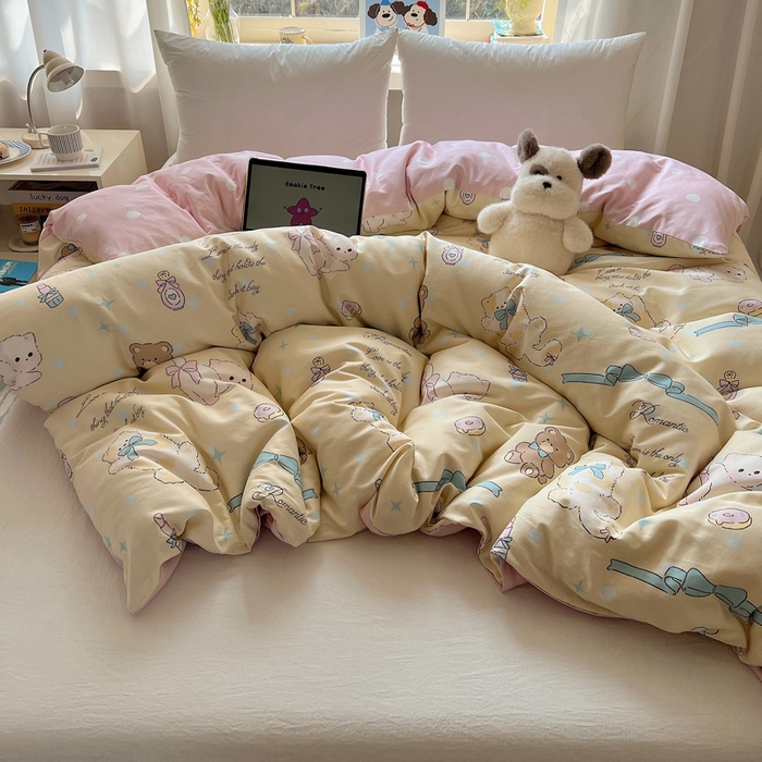 91家纺网 家纺一手货源 找家纺 六巷胡同 2026新款40支全棉13070卡通单品被套 猫咪甜甜圈