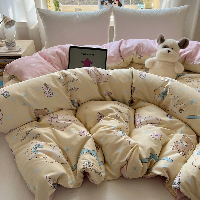 91家纺网 家纺一手货源 找家纺 六巷胡同 2026新款40支全棉13070卡通单品被套 猫咪甜甜圈