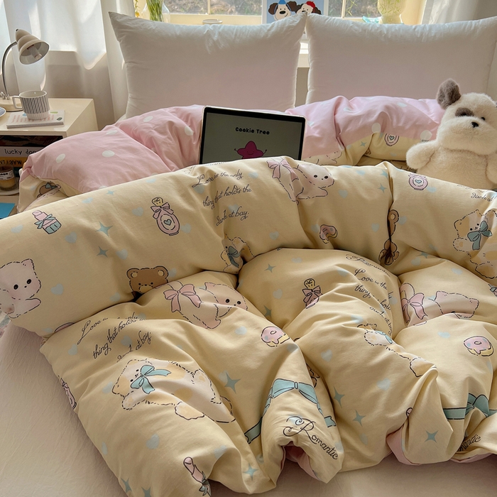 91家纺网 家纺一手货源 找家纺 六巷胡同 2026新款40支全棉13070卡通单品被套 猫咪甜甜圈