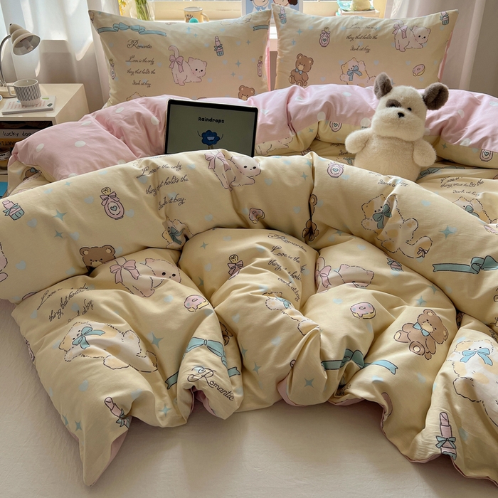 91家纺网 家纺一手货源 找家纺 六巷胡同 2026新款40支全棉13070卡通单品被套 猫咪甜甜圈