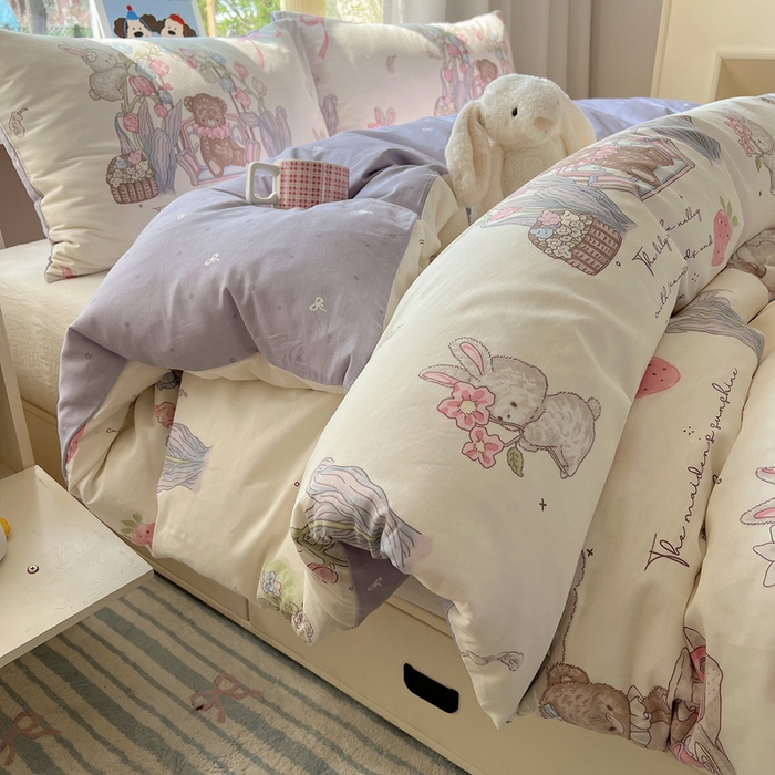 91家纺网 家纺一手货源 找家纺 六巷胡同 2026新款40支全棉13070卡通单品被套 秘境花园熊