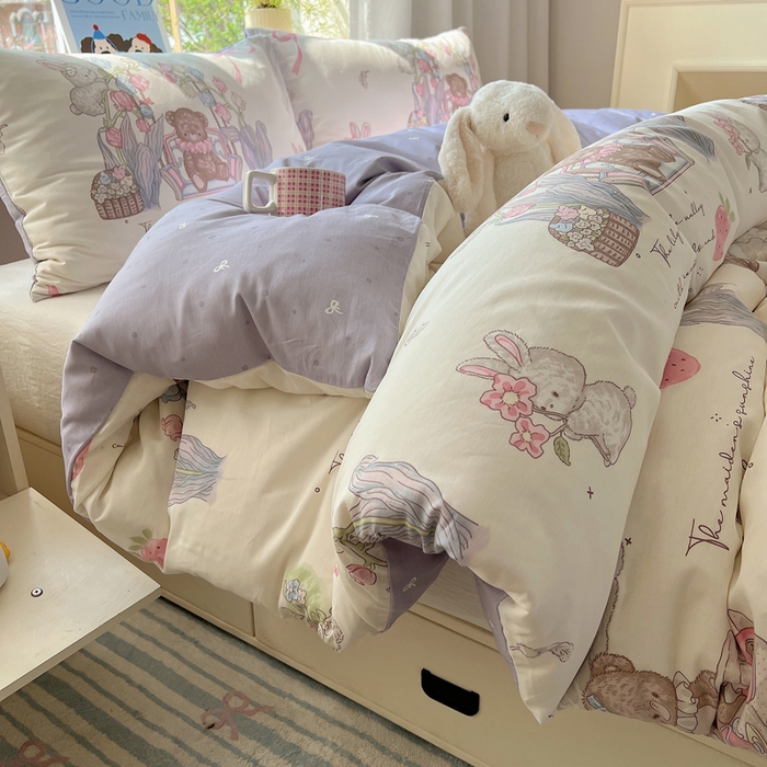 91家纺网 家纺一手货源 找家纺 六巷胡同 2026新款40支全棉13070卡通单品被套 秘境花园熊