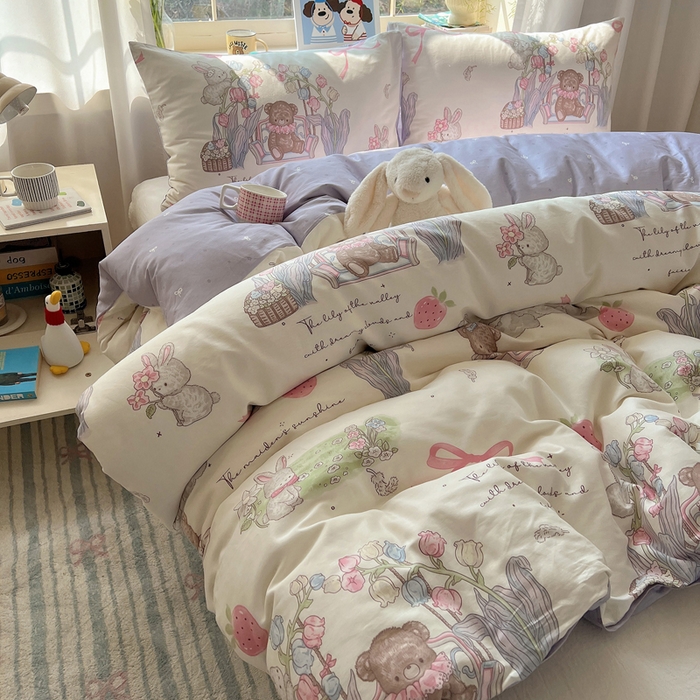 91家纺网 家纺一手货源 找家纺 六巷胡同 2026新款40支全棉13070卡通单品被套 秘境花园熊